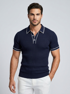 Valerio | Ribstrikket Polo T-Shirt Med Kontrastdetaljer