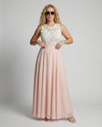 Isabella | Maxikjole med Blondeoverdel og Chiffon Nederdel