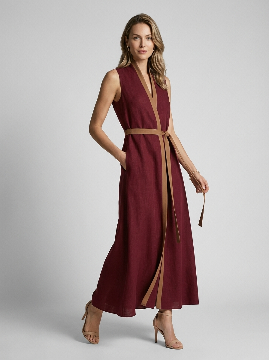 Amélie | Elegant Maxi Dress with Tie Belt