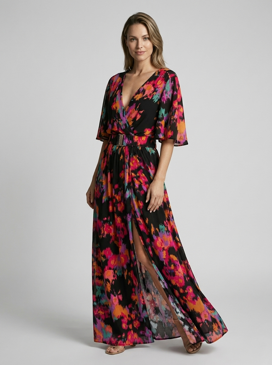 Elara | Maxi Dress with Print and High Slit