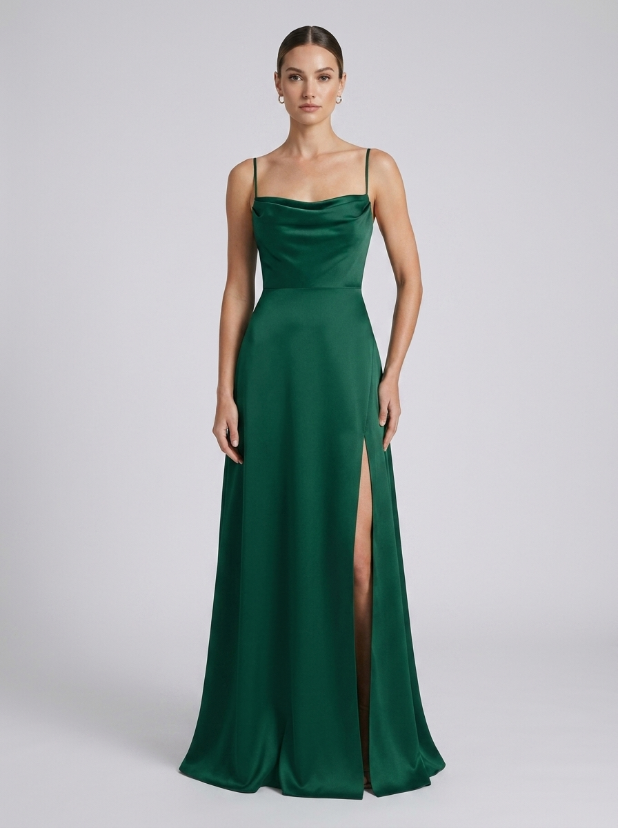 Valentina | Satin Maxikjole med Slids og Spaghettistropper