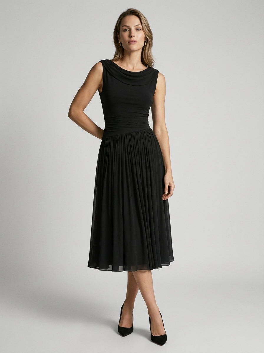 Aurélie | Elegant Midi Kjole Med Draperet Halsudskæring