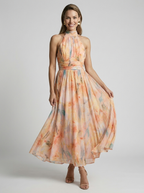 Elise | Halterneck Midikjole Med Blomstret Print