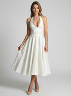 Brooklyn | Elegant Jacquard Midikjole Med Halterneck