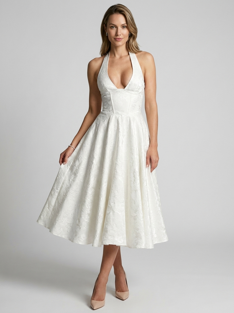 Brooklyn | Elegant Jacquard Midikjole Med Halterneck