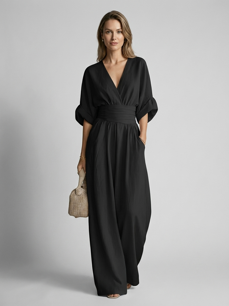 Helena | Elegant Jumpsuit Med V-Udskæring Og Vide Ben
