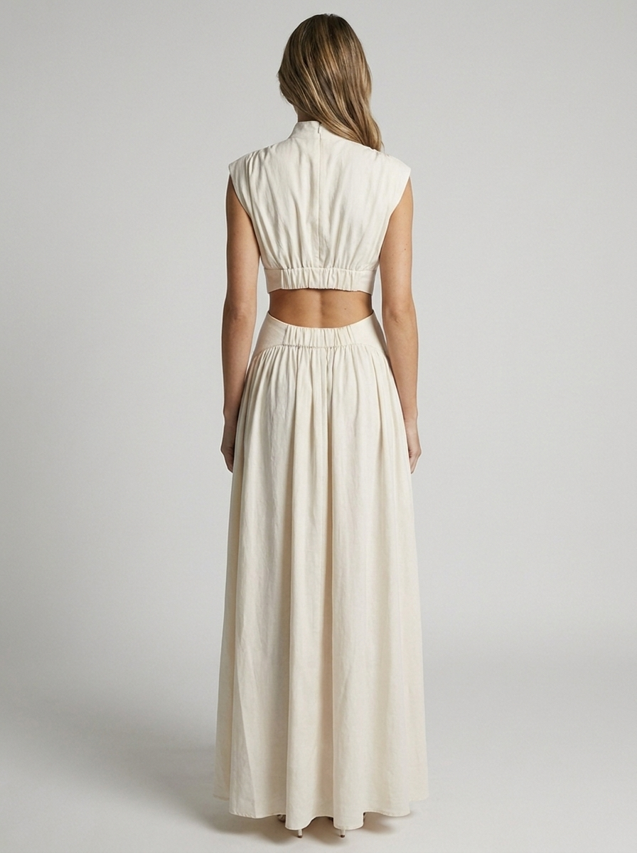 Celestia | Elegant Maxi Kjole med Mock Neck og Cut-Out