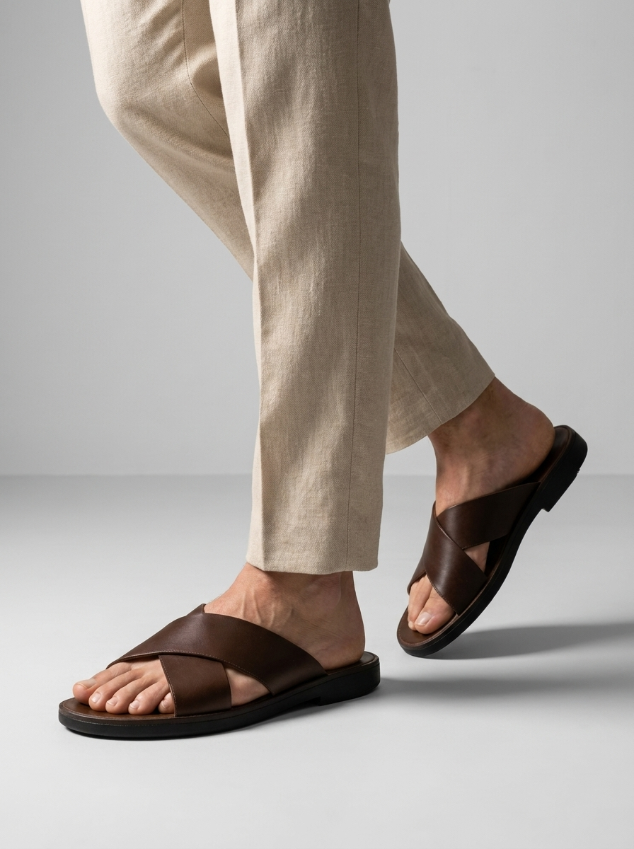 Lawrence | Herresandaler Med Krydsrem I Læderlook