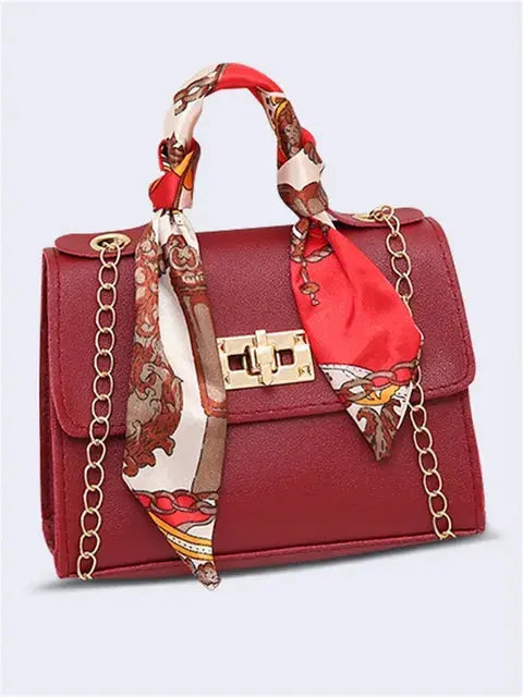Lina | Elegante Borsa a Mano con Sciarpa di Seta e Catena Dorata