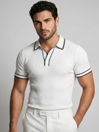 Valerio | Ribstrikket Polo T-Shirt Med Kontrastdetaljer