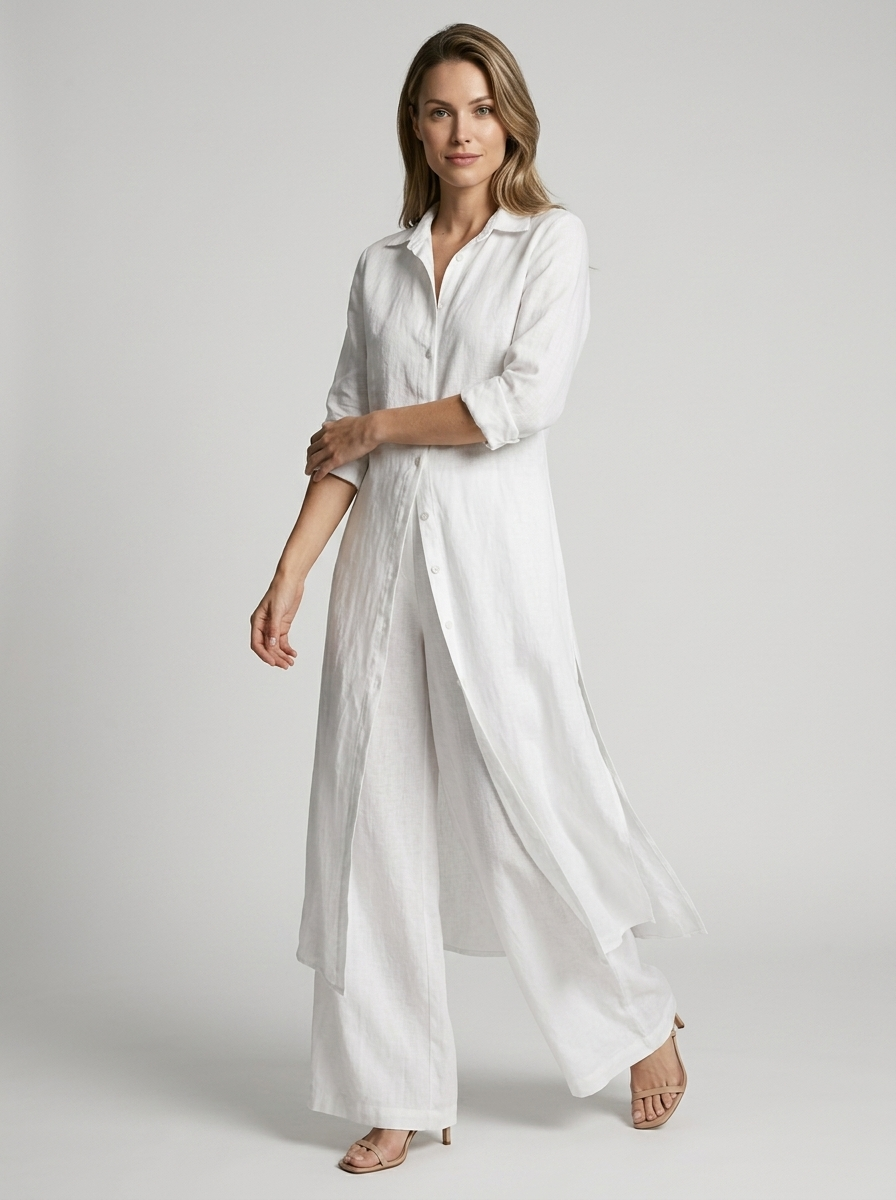 Celina | Elegante completo in lino con camicia e abito