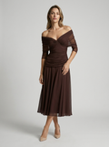 Aurelia | Off-Shoulder Midi Kjole Med Elegant Drapering
