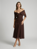 Aurelia | Off-Shoulder Midi Kjole Med Elegant Drapering