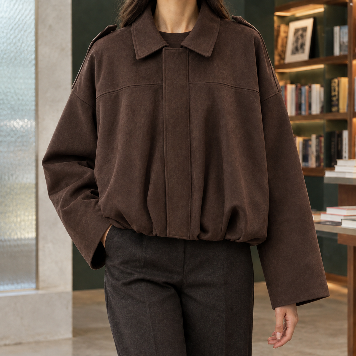 Solene | Dame oversized bomberjakke med ruskindslook