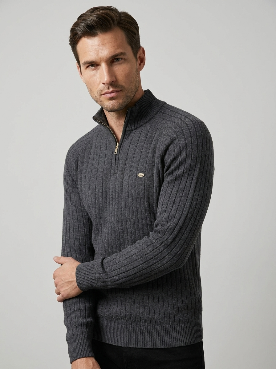 Valentino | Ribstrikket Half Zip Sweater til Herre