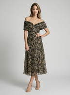 Aurelia | Off-Shoulder Midi Kjole Med Elegant Drapering