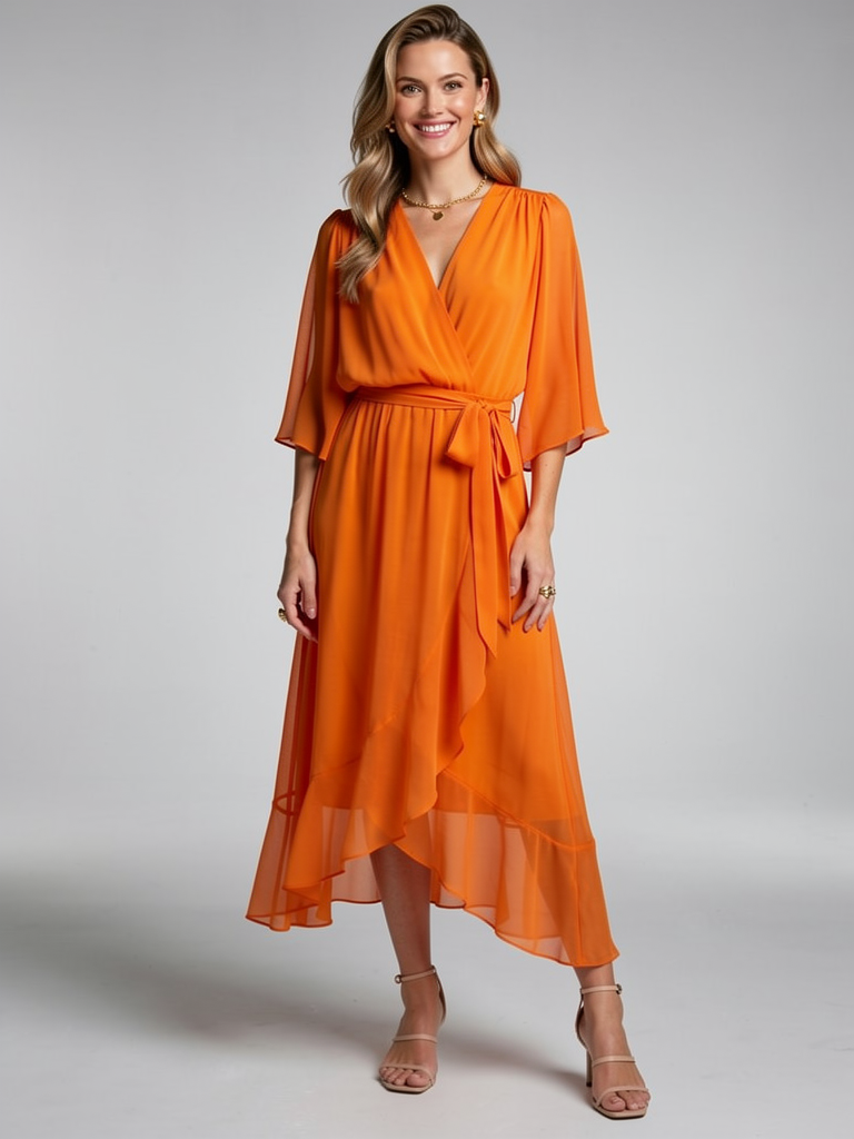 Elara | Asymmetrisk Midikjole med Slå-Om Design