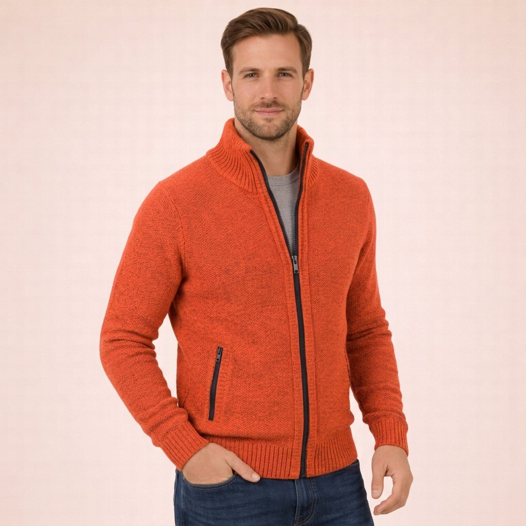 Bastian | Men's merino wool cardigan with zipper and high collar