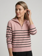 Isabelle™ | Pull vintage chic à demi-fermeture éclair pour femme avec rayures classiques