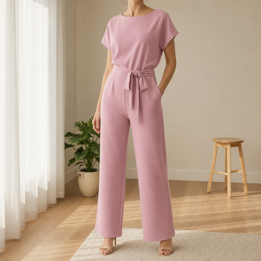 Celina | Dame jumpsuit i pontestrik med bindebælte