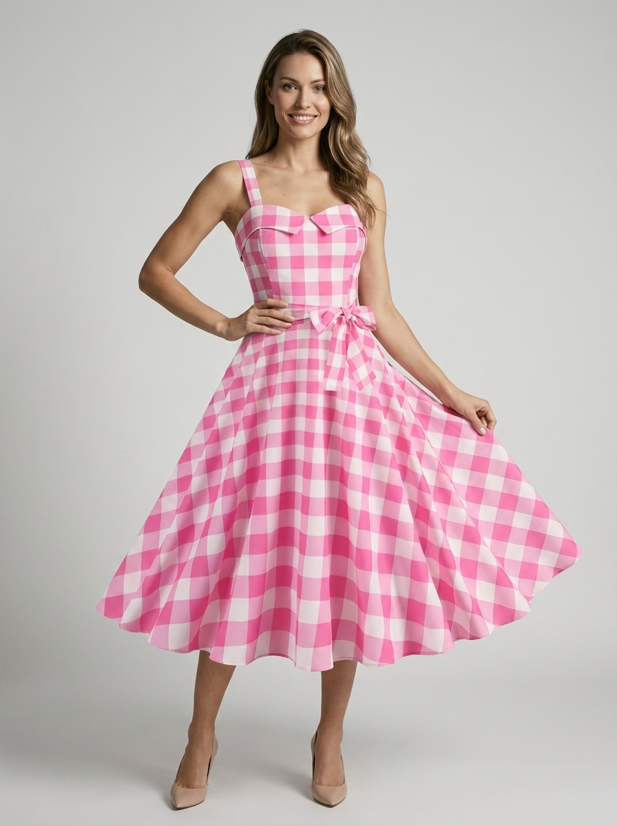 Rosalie | Vintage Prikket Midi Kjole Med Feminint Snit