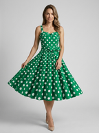 Rosalie | Vintage Prikket Midi Kjole Med Feminint Snit