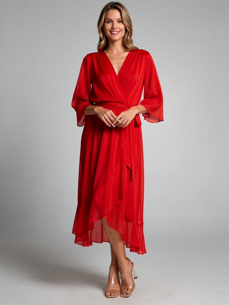 Elara | Asymmetrisk Midikjole med Slå-Om Design