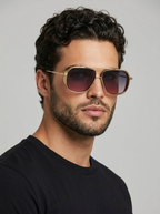 Milo | Kvadratisk Aviator Solbrille i Guld Stel