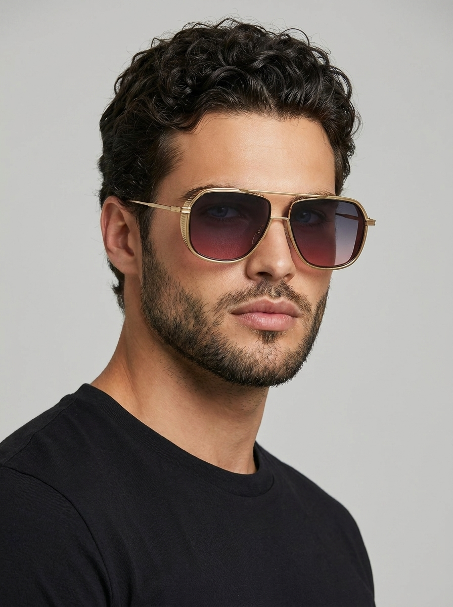 Milo | Kvadratisk Aviator Solbrille i Guld Stel