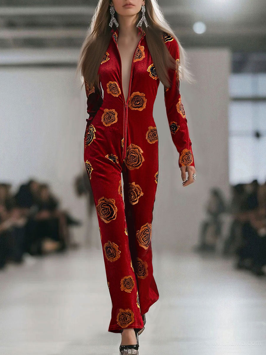 Alma | Women's Floral Velour Jumpsuit