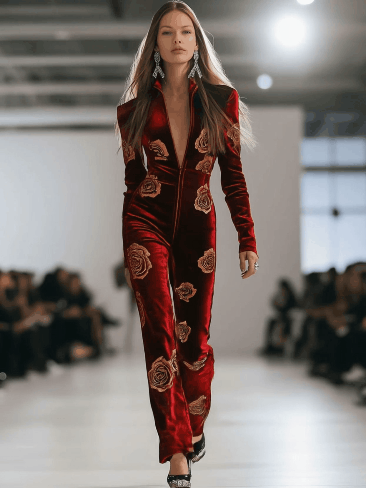 Alma | Women's Floral Velour Jumpsuit