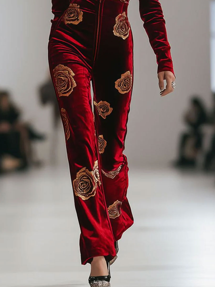 Alma | Women's Floral Velour Jumpsuit