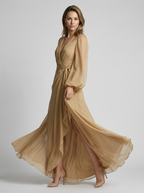 Vanessa | Elegant Chiffon Maxi Kjole Med V-Hals