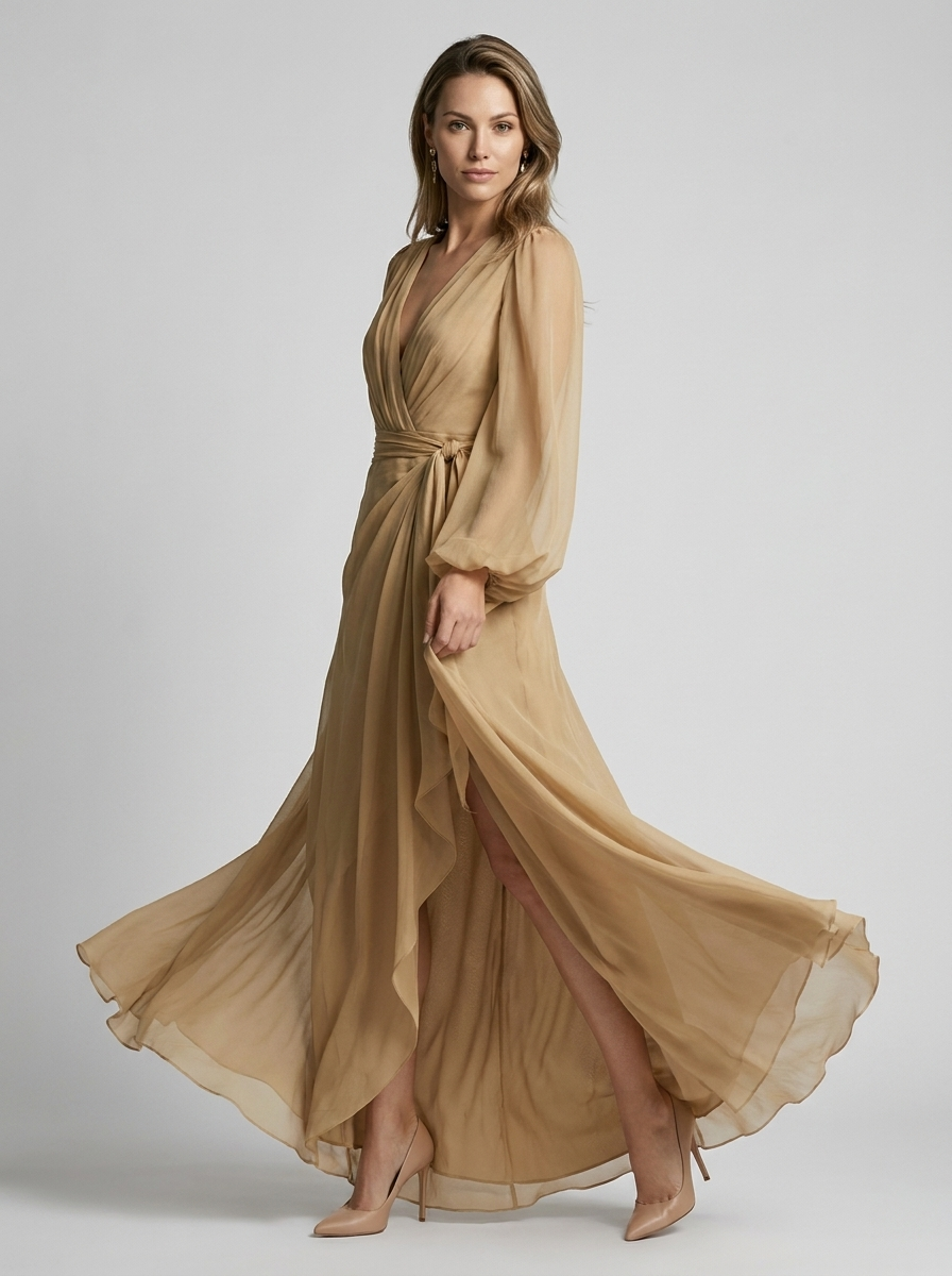 Vanessa | Elegant Chiffon Maxi Kjole Med V-Hals