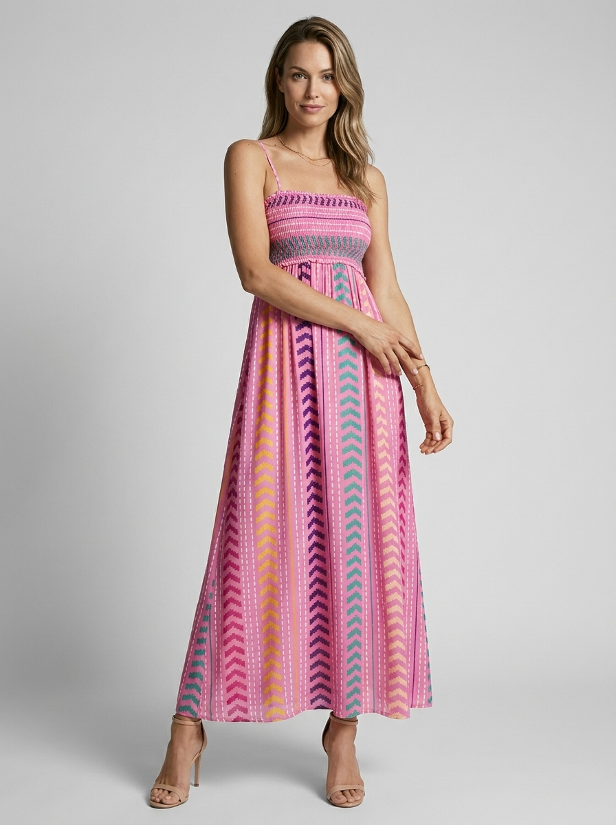 Marbella | Blomstret Maxi Kjole Med Slids Og Smock Overdel