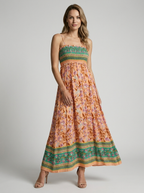 Marbella | Blomstret Maxi Kjole Med Slids Og Smock Overdel