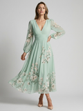 Isabella | Elegant Blomstret Maxi Kjole Med Plisseret Nederdel