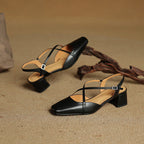 Lucena | Elegante Læder Heels Med Krydsrem Og Blokhæl