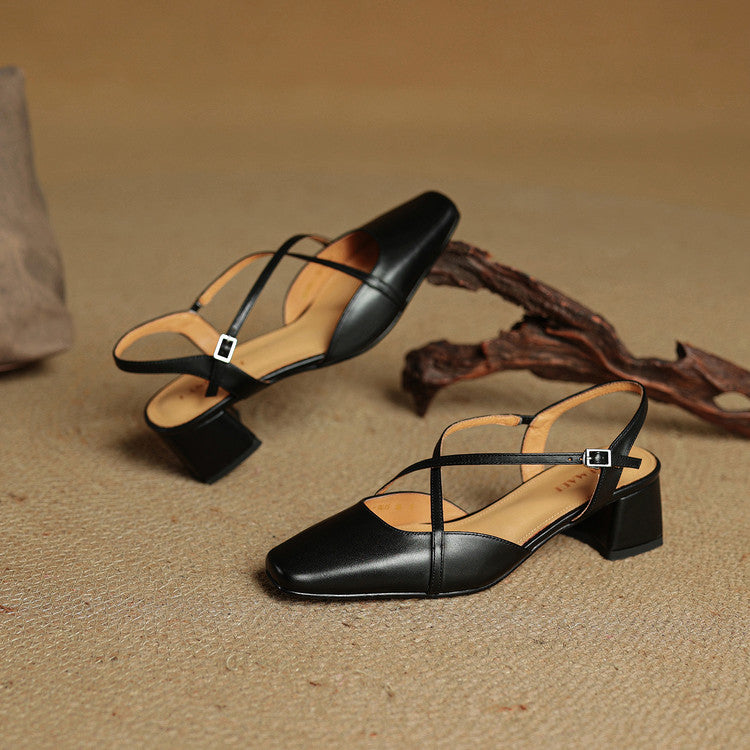Lucena | Elegante Læder Heels Med Krydsrem Og Blokhæl