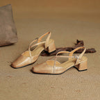 Lucena | Elegante Læder Heels Med Krydsrem Og Blokhæl