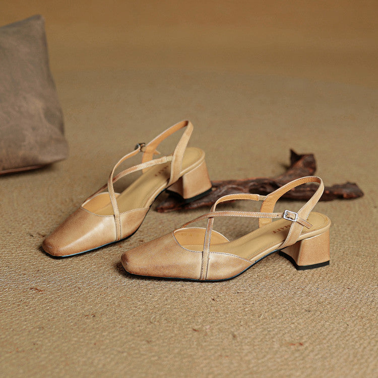 Lucena | Elegante Læder Heels Med Krydsrem Og Blokhæl