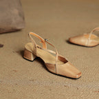Lucena | Elegante Læder Heels Med Krydsrem Og Blokhæl