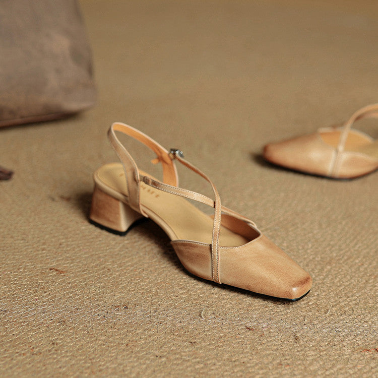 Lucena | Elegante Læder Heels Med Krydsrem Og Blokhæl