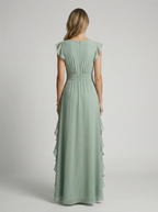Seraphina | Elegant Maxi Kjole Med Flæser Og Dyb V-Udskæring