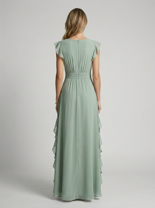 Seraphina | Elegant Maxi Kjole Med Flæser Og Dyb V-Udskæring