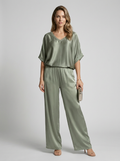 Selene | Satin Lounge Sæt med Wide-Leg Bukser