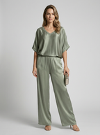 Selene | Satin Lounge Sæt med Wide-Leg Bukser