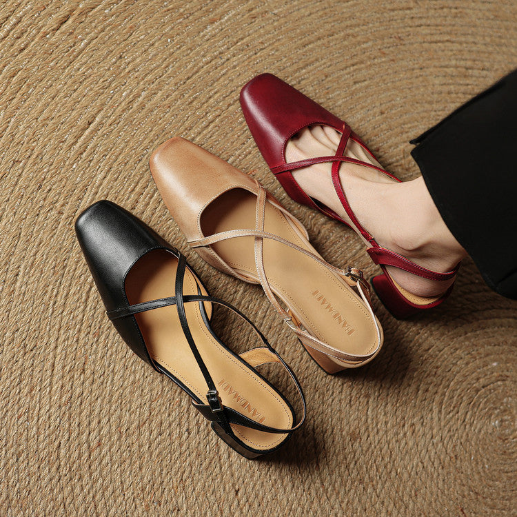 Lucena | Elegante Læder Heels Med Krydsrem Og Blokhæl