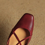 Lucena | Elegante Læder Heels Med Krydsrem Og Blokhæl