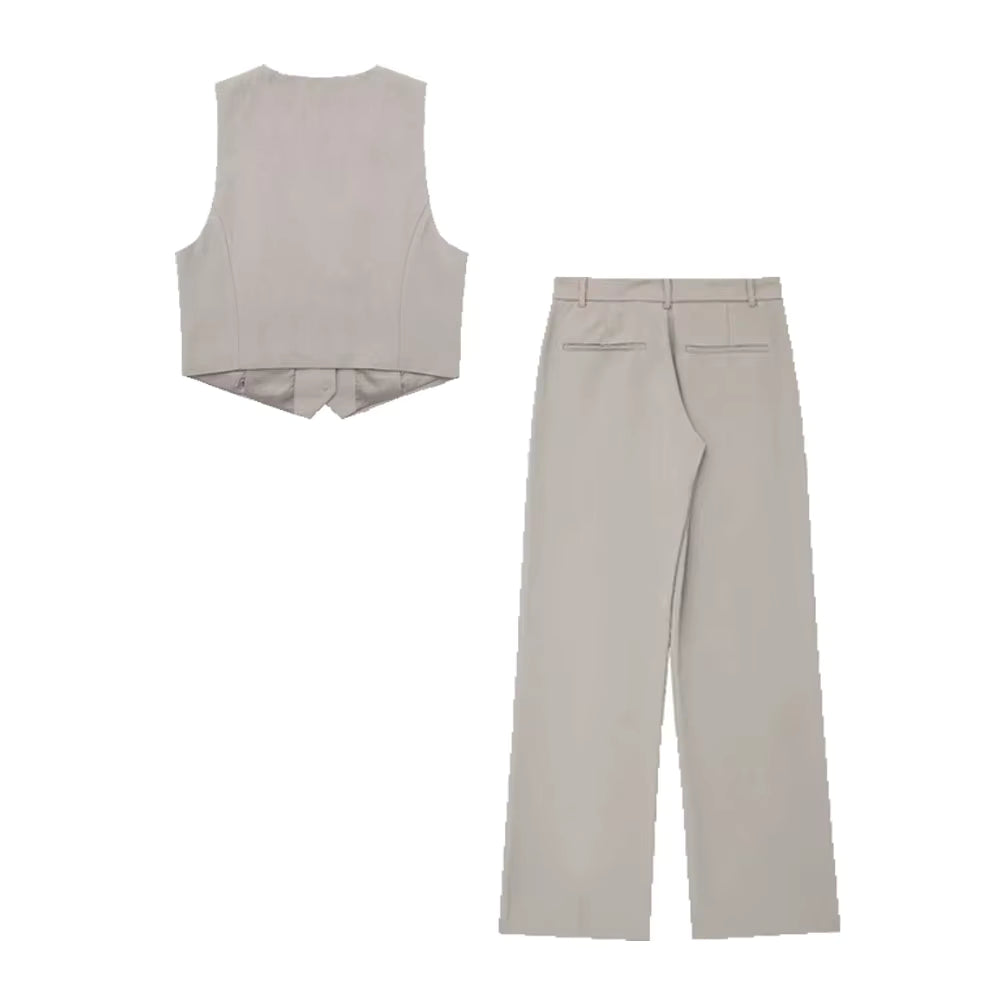Amarisse™ | Conjunto de Chaleco de Dos Piezas para Mujer | Elegante Atuendo Coordinado de Verano con Chaleco sin Mangas y Pantalones Anchos de Cintura Alta